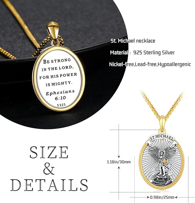 Taioiat Saint Necklace 925 Sterling Silver St Necklace Amulet Pendant Jewelry Religious Gift for Men Women