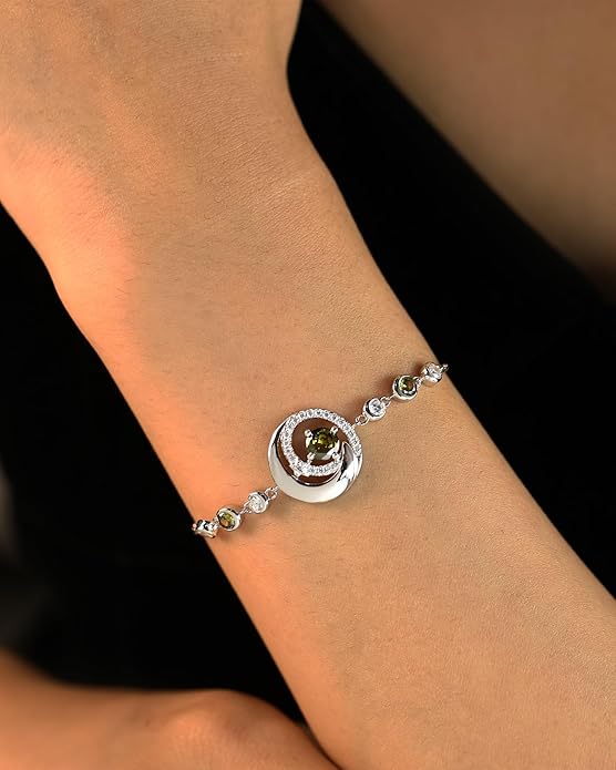 FANCIME Birthstone Bracelets 925 Sterling Silver Moon and Star Bangle Charm Bracelet Fine Jewelry Birthday Anniversary Christmas Day Gift for Her Women, Adjustable Chain 6.7"+1.2" Extend