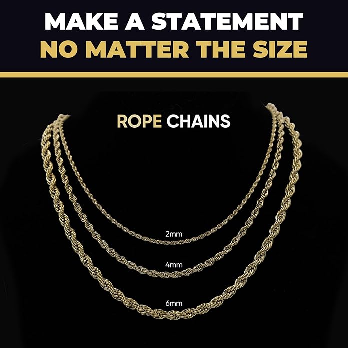 GLD Rope Chain - Gold-Plated Rope Chain with Exclusive Storage Travel Pouch - Snatch-Proof Clasp, Sweat-Proof and Fade-Resistant - Lifetime Quality, Designed in Miami
