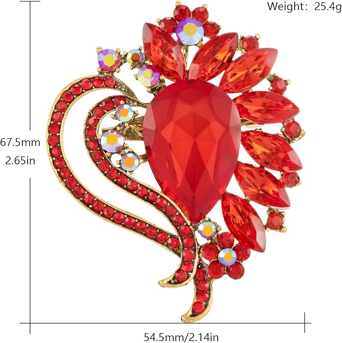 LAXPICOL Vintage Austrian Crystal Elegant Heart Flower Brooch Pin For Women Wedding Broach Pin