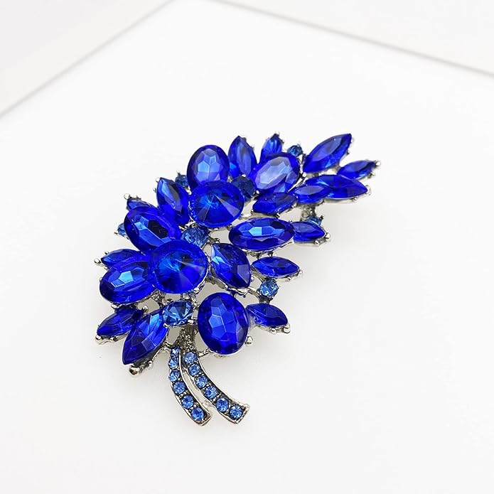 LAXPICOL Vintage Green Austrian Crystal Flower Leaf Bouquet Clusters Large Big Brooch Pin for Women Gold Tone