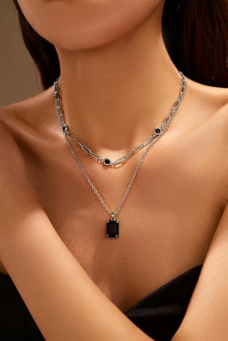 Gold Layered Pendant Necklaces for Women 14k Gold Plated Crystal Choker Necklace Paperclip Rhinestone Necklace Party Prom Jewelry