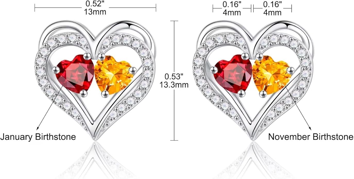Iefil Birthstone Earrings for Women - 925 Sterling Silver Heart Earrings Anniversary Birthday Gifts for Women Wife Girlfriend Mom