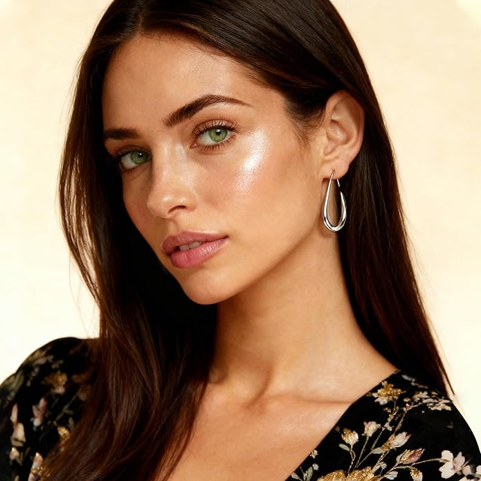 18k Gold Hoop Earrings - Hypoallergenic Silver Earrings for Women - Lightweight Hoop Jewelry 2 Pairs