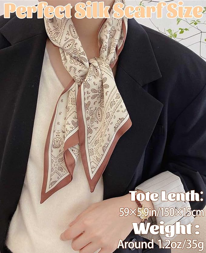 kcctoo 59" Mulberry Silk Like Head Scarf Women's Fashion Square Neck Satin Scarfs for Bag Hair Scarves Gift 59 * 5.9”