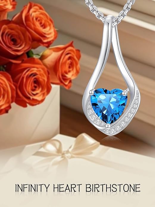 Birthstone Necklaces for Women,18k Yellow/White Gold Plated Forever Love Heart Infinity Pendant Necklace Anniversary Jewelry Christmas Birthday Gifts for Women Her Wife Girlfriend