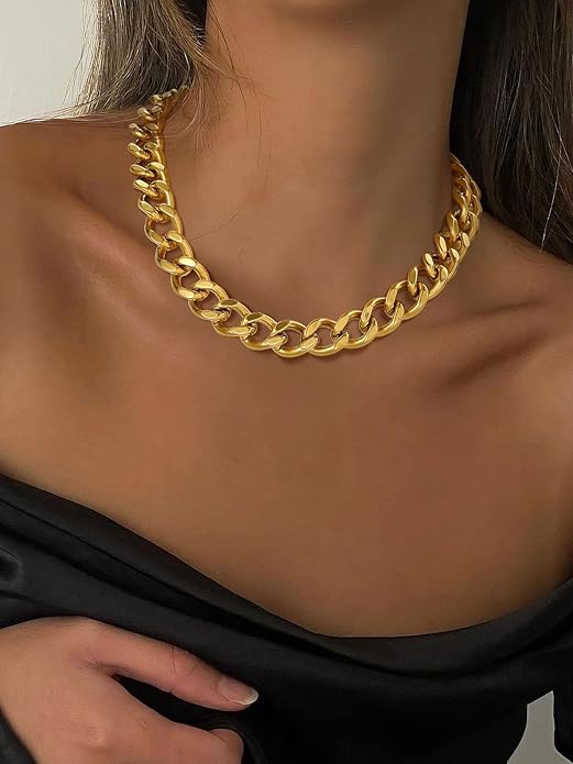 ChainsPro Cuban Link Chain for Women,Stainless Steel Chunky Necklace Silver/Gold Plated Thick Chain Choker, 12/16/20 mm Width,18" and 20" Punk Hip Hop Trendy Non Tarnish Jewelry Gifts
