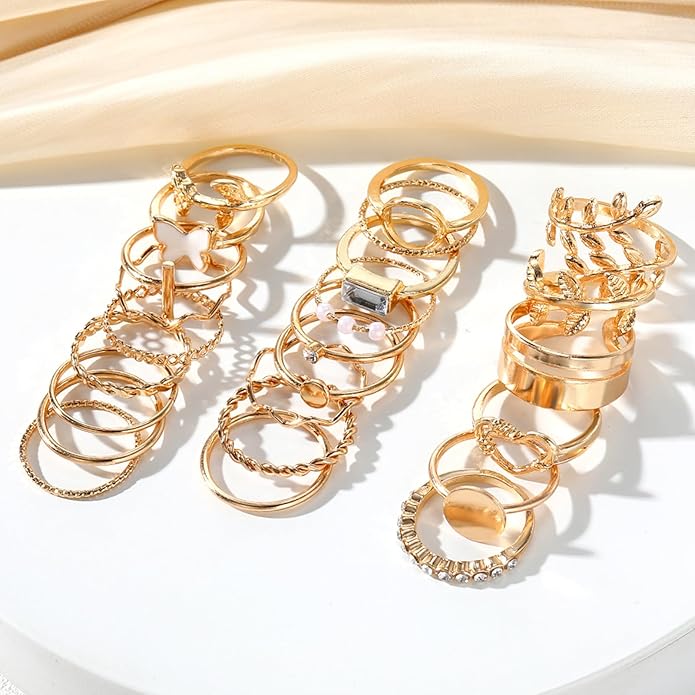 IFKM Gold Knuckle Rings Set For Women Vintage Stackable Joint Finger Midi Rings Dainty Cubic Zirconia Crystal Simple Twist Hollow Cute Rings Pack Jewelry Gift