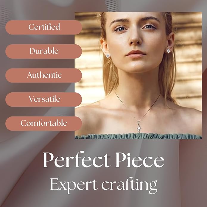 Exquisite Moissanite & 925 Sterling Silver Jewelry Set: Trendy European Design with Pendant (1 Carat, 1/4-inch, 6.5mm) and Earrings (Each: 0.5 Carat, 3/16-inch, 5mm) – Elegant Leather Gift Box Included