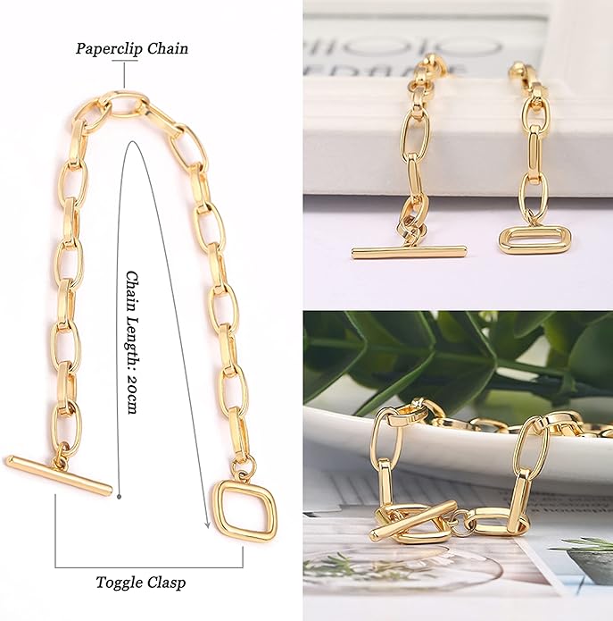 SOFYBJA 18k Gold Plated Personalized Chunky Cuban Oval Link Chain Bracelets for Men Toggle Rope Bracelet Jewelry for Women