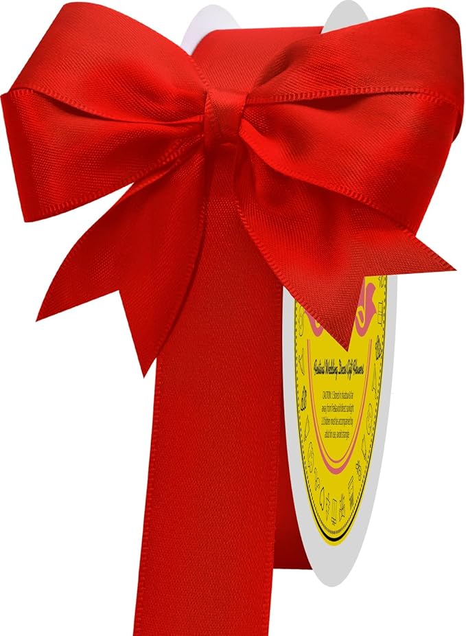 LEEQE Red Double Face Satin Ribbon 1 inch X 50 Yards Spool Bright Colors Very Suitable for Weddings Gift Package Wrapping Dancer Wand Sewing Party Hair Bow Invitation Decorations and More