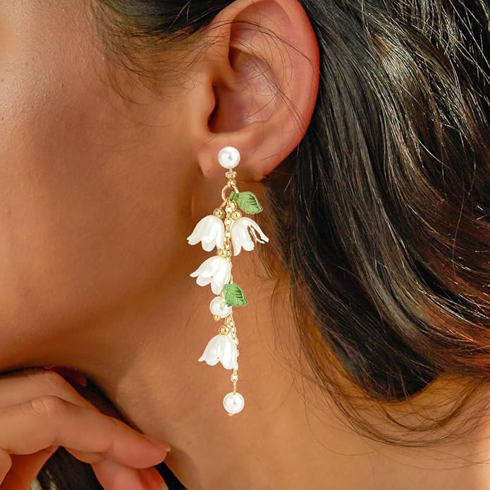 Pink Flower Dangle Earrings for Women Cute Asymmetry Flower Earrings Fairy Statement Summer Refreshing Seaside Idyllic Holiday Earrings