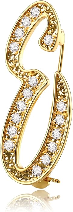 Cicy Bell A-Z Initial 26 Letter Brooch Pins 18k Gold Plated Cubic Zirconia Breastpin Name Personalized Gifts for Women Men