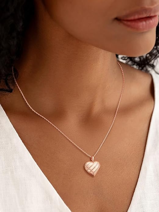 U7 Women Locket Necklace Platinum 14K Gold Photo Lockets that Hold Picture,Chain 20 Inch Personalized Gift Custom Love Heart Image Necklaces