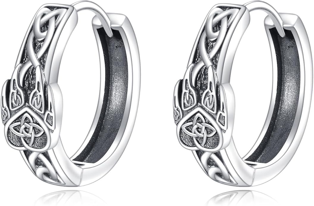 Hoop Earrings for Men Women 925 Sterling Silver Ankh/Wolf/Celtic/Opal Earrings Jewelry Gifts