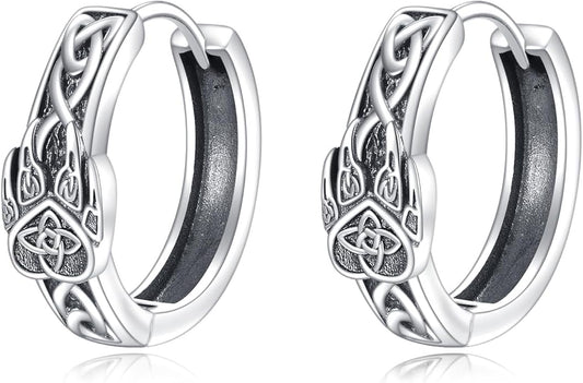 Hoop Earrings for Men Women 925 Sterling Silver Ankh/Wolf/Celtic/Opal Earrings Jewelry Gifts