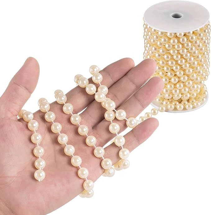 ZJJZGYXINTAI Craft String Pearls 10MM Round White Faux Pearl Garland, 33Feet Ivory Wedding Party Decoration, Christmas Tree Decorations