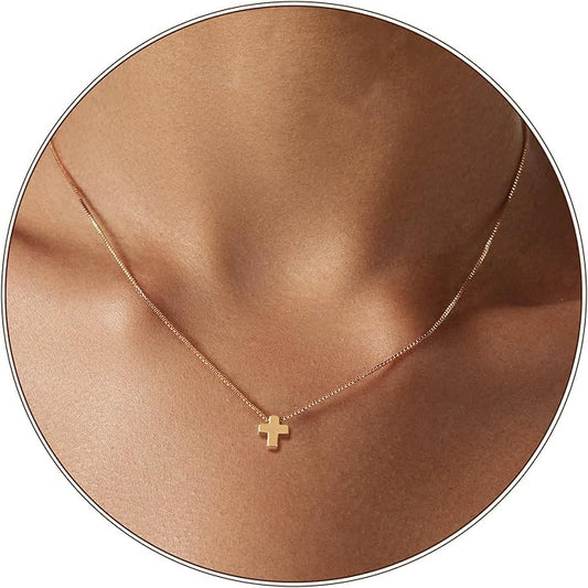 Partm Gold Cross Necklace for Women 14K Plated Dainty Pendant Cross Chain Faith Crucifix Choker Baptism Necklace for Women Trendy Religious Jewelry Hypoallergenic