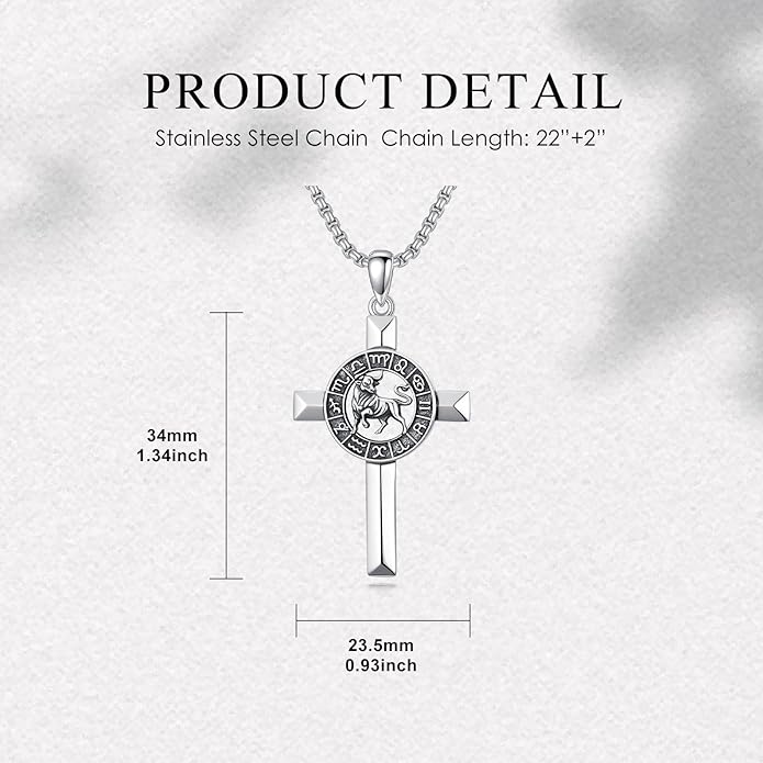 MEIDERBO Cross Zodiac Necklace 925 Sterling Silver 12 Constellation Horoscope Astrology Pendant Necklace Zodiac Sign Jewelry Gifts for Men Women