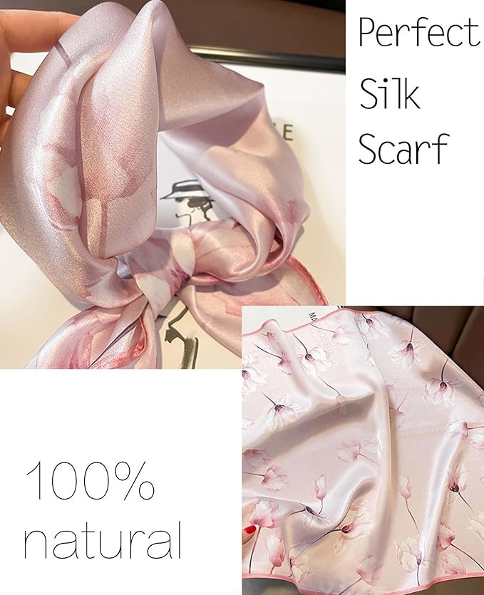 kcctoo 27.5" Mulberry Silk Feeling Head Scarf Women's Fashion Square Neck Satin Scarfs for Bag Hair Scarves Gift