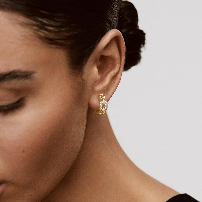 Gold Huggie Hoop Earrings 14K Gold Plated Dainty Chunky Thick Hoop Diamond Cubic Zriconia Inlay Sleeper Tiny Delicate Boho Beach Simple Hypoallergenic Jewelry Gift for Her
