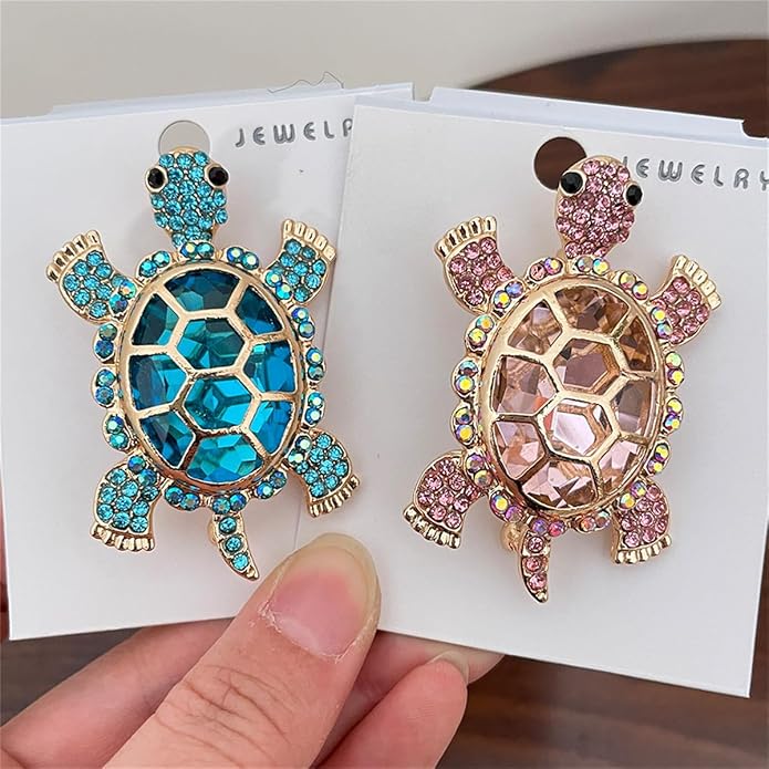 Cute Tortoise Brooch for Women,Rhinestone Crystal Turtle Tortoise Shell Brooch Pins Vintage Animal Lapel Pins Fashion Clothing Accessories Decorative Jewelry Mother's Day Easter