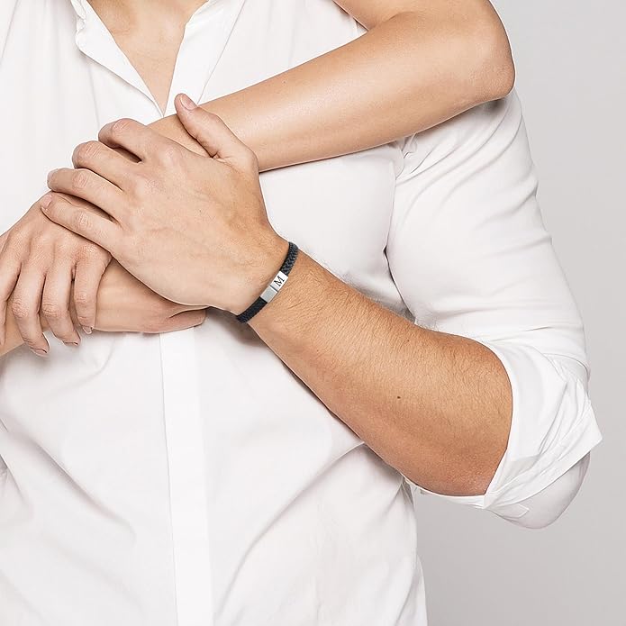 Leather Bracelets for Mens Gifts - Premium Genuine Leather Adjustable Stainless Steel Magnetic Clasp Mens Initial Bracelet, Unique Gifts for Men Husband Dad Son