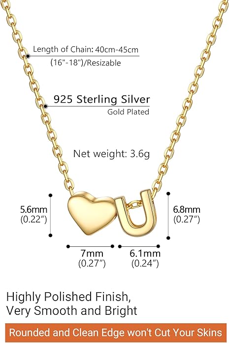 PROSILVER Initial Heart Necklace for Women, 925 Sterling Silver Tiny Heart Letter Necklace Siver, Gold Necklace, Come with Box