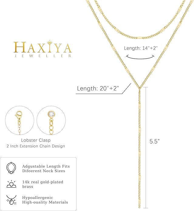 HAXIYA Lariat Gold Necklace for Women Dainty Long Necklace 14k Gold Plated/Silver Y-Shaped Pendant Drop Chain Trendy Layered Pearl/Beaded/CZ Necklaces Simple Gold Jewelry For Women Gift