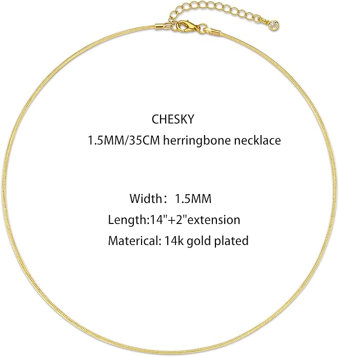 CHESKY Gold Necklace for Women-14K Gold Plated/Sterling Silver Plated Snake Chain Necklace Dainty Simple Chunky Herringbone Necklace Choker Necklaces Jewelry for Women
