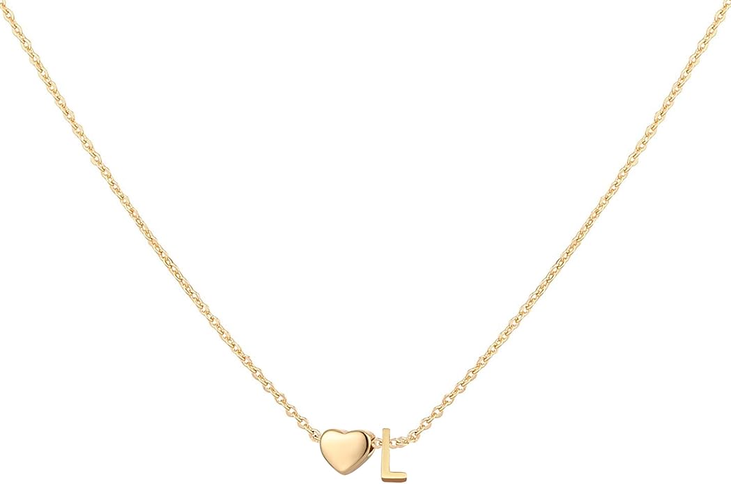 Initial Heart Necklace 18K Gold Plated Stainless Steel Tiny Heart Letter Necklace Personalized Monogram Name Necklace for Women