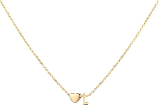 Initial Heart Necklace 18K Gold Plated Stainless Steel Tiny Heart Letter Necklace Personalized Monogram Name Necklace for Women