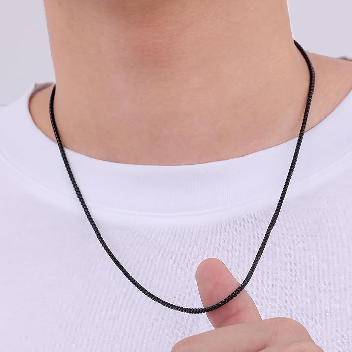 Fiusem Box Chain for Men, Silver Tone/14K Gold Plated/Black Stainless Steel Necklace for Men and Women, Width 2/2.5/3/4/5mm, Length 18-28 Inches