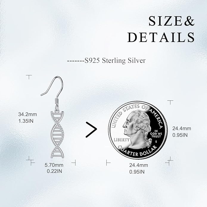 AOBOCO DNA Double Helix Chemistry Science Molecule Biology Earrings 925 Sterling Silver Dangle Earrings DNA Jewelry for Her Women