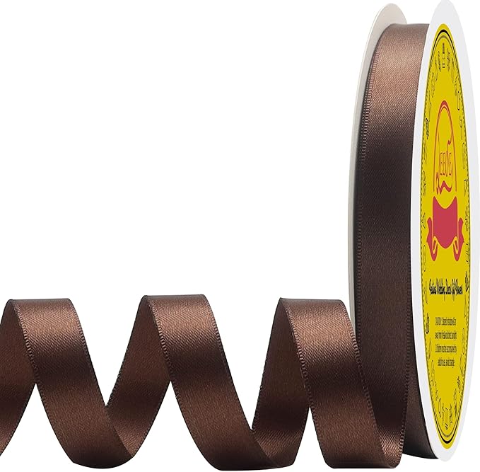 LEEQE Double Face Brown Satin Ribbon 1/2 inch X50 Yards Polyester Brown Ribbon for Gift Wrapping Very Suitable for Weddings Party Invitation Decorations and More