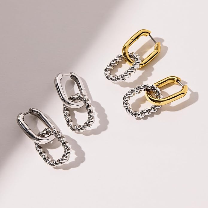 Ana Luisa Ash Double Hoop Earrings for Women - 14K Gold Plated, Silver & Two-Tone Drop Dangle Hoop Earring - Trendy Paperclip Link Huggie Hoop - Hypoallergenic, Water-Resistant & Tarnish-Free Jewelry