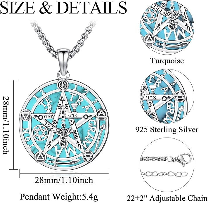 Odinstone Nudo De Bruja Plata 925 Tetragramaton Amuleto Witches Knot Necklace Tetragrammaton Pendant Good Luck Protection Amulet Wiccan Jewelry for Men Women
