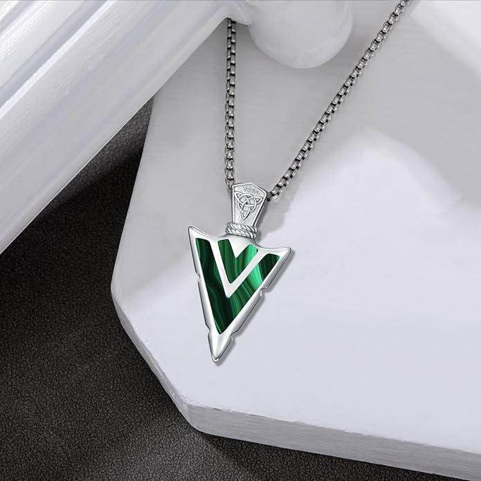 Suiknsn Arrowhead Necklace for Men Women 925 Sterling Silver Turquoise Malachite Celtic/Eye of Horus/Viking Arrow Pendant Amulet Jewelry Gifts Native American Necklace