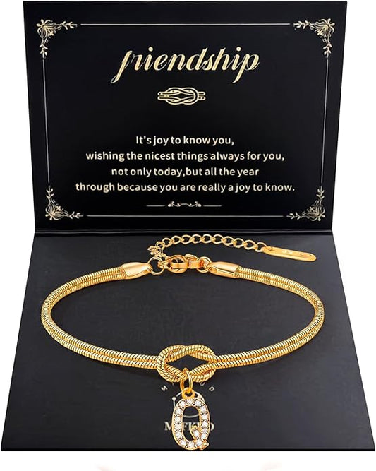 Friendship Bracelet for Women Gold Initial Bracelets 14K Gold Plated Knot Letter A-Z Initial Bracelet for Women Dainty Forever Layered Chain Bracelets Jewelry Birthday Gift for Best Friend