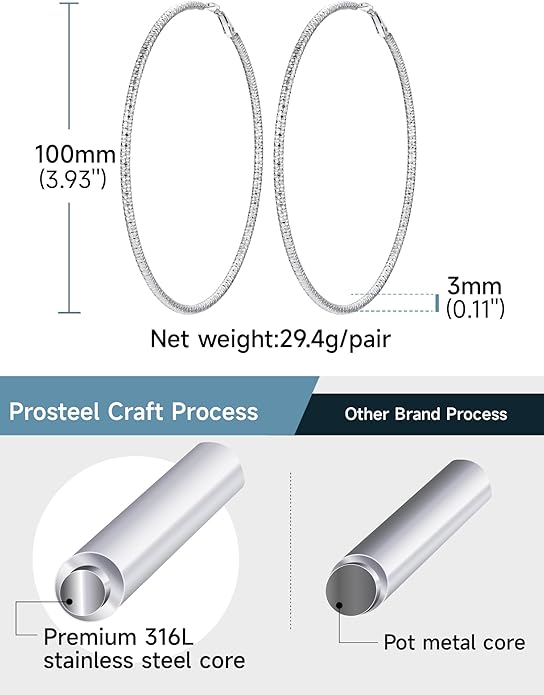 PROSTEEL 30/40/60/80/100mm Chunky Hoop Earrings For Women Gold Plated/Black Stainless Steel Hoops Earrings Statement Jewelry