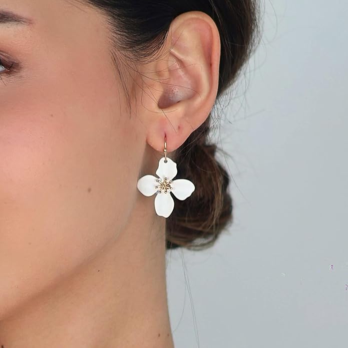 POMINA White Flower Statement Necklace for Women, Floral Bib Collar Necklace with Adjustable Chain, Flower Earrings, Elegant Costume Jewelry for Weddings, Gifts for Women