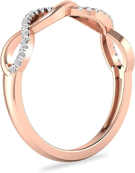 Inspereza Solid 10k Real Gold Minimalist Thin Twist Knot Stackable Diamond Ring | 1/10 Ct TW Real Diamond Engagement Anniversary Wedding Band for Women | Simple Gold Stacking Rings (Size 4-9)