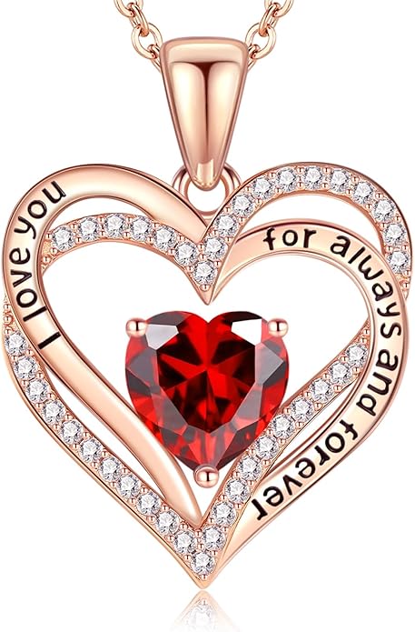 Vakki Birthstone Jewelry for Women Pendant Necklace 925 Sterling Silver Heart Necklace Birthday Gifts for Wife Daughter Girlfriend
