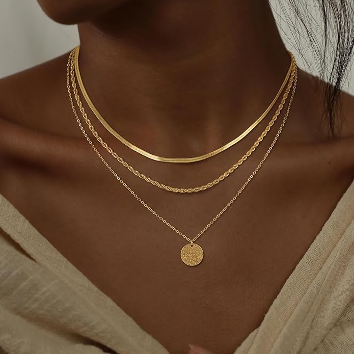 CHESKY 14K Gold Plated Layered Necklaces for Women,Dainty Gold/Silver Plated Chain Necklace CZ Pendant Necklace Adjustable Layering Choker Necklace jewelry Gifts