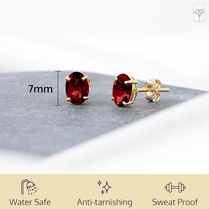 14k Gold Oval Stud Earrings for Women with Push Backs | 7x5mm Gemstone Birthstone Earrings | Real 14 Karat Gold Earrings Studs | Hypoallergenic Gemstone Stud Earrings for Women by MAX + STONE