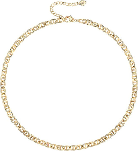 Aobei Pearl 18K Gold Plated Paperclip Chain Choker Satellite Chain Freshwater Cultured Biwa Pearl Pendant Necklace Dainty Jewelry for Women