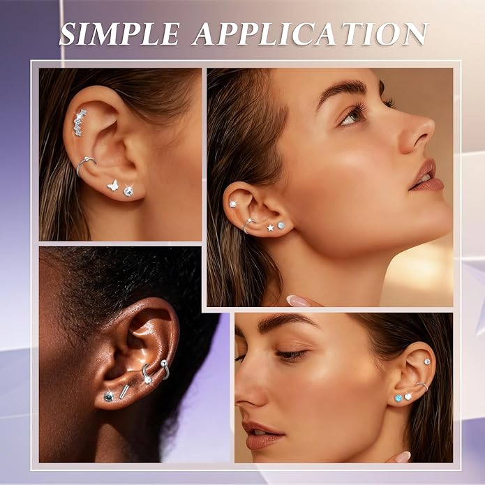 38pcs Silver Flat Back Stud Earrings for Women Hypoallergenic Surgical Steel Stud and hoops Earrings for Sensitive Ears Stacked Tiny Screw Backs Cartilage Tragus Earring Set for Multiple Piercing