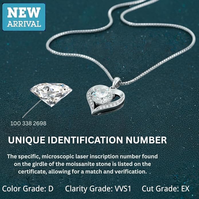 1-3 Carats Moissanite Necklace for Women, Heart Pendant Engraved 'I LOVE YOU', Birthday Gift for Girlfriend Daughter, Anniversary Present for Wife, Jewelry Gifts for Christmas Mothers Valentine's Day