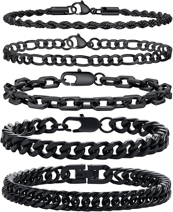 VNOX 5/7 Pcs Chain Bracelet for Men Women - Sturdy Stainless Steel Curb Width Cuban Link Chain Bracelet Set for Men Women,6.5/7/7.4/8.2/9 Inches