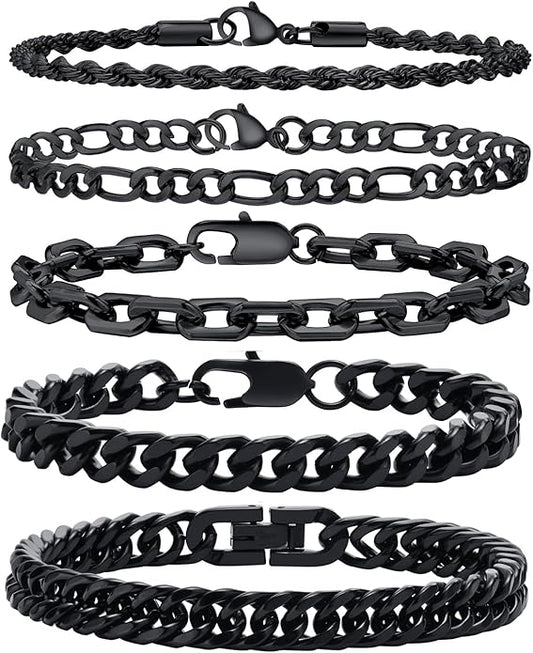 VNOX 5/7 Pcs Chain Bracelet for Men Women - Sturdy Stainless Steel Curb Width Cuban Link Chain Bracelet Set for Men Women,6.5/7/7.4/8.2/9 Inches